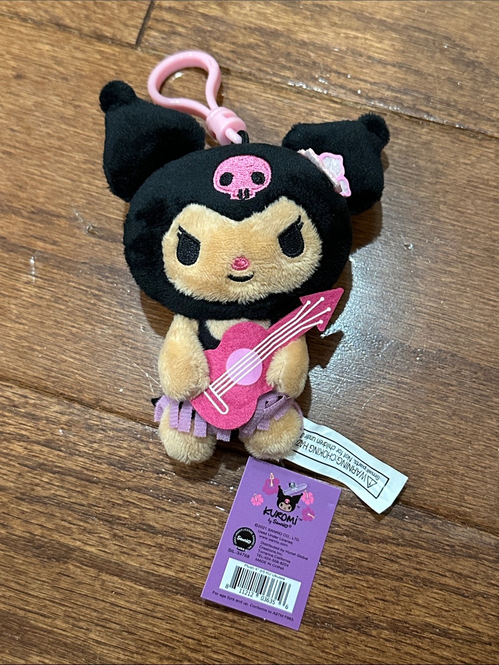 Kuromi Plush Keychain with Pink Guitar